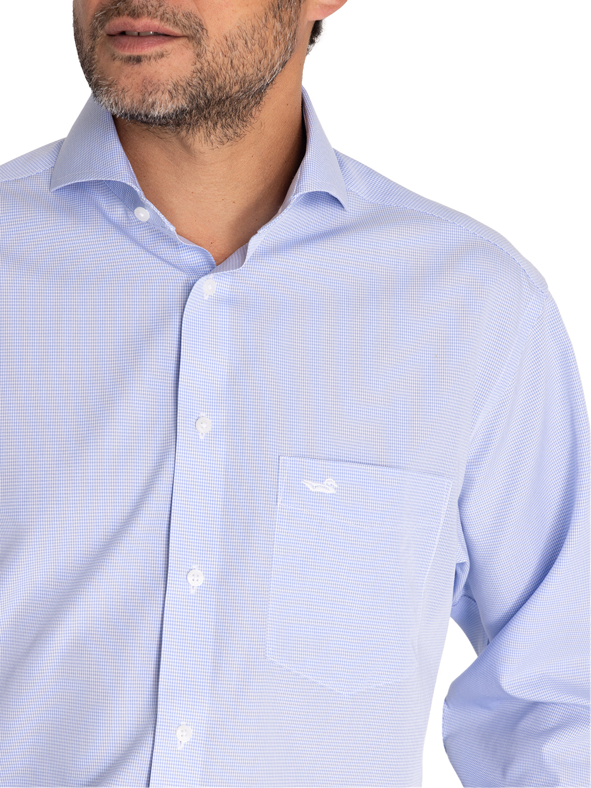 Camisa Libre De Arrugas Hombre WF Cuello Italiano Celeste Rockford