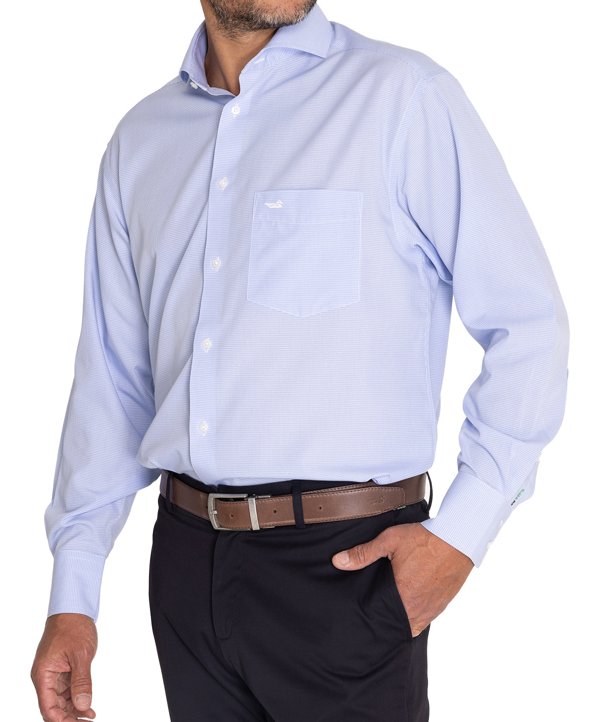 Camisa Libre De Arrugas Hombre WF Cuello Italiano Celeste Rockford