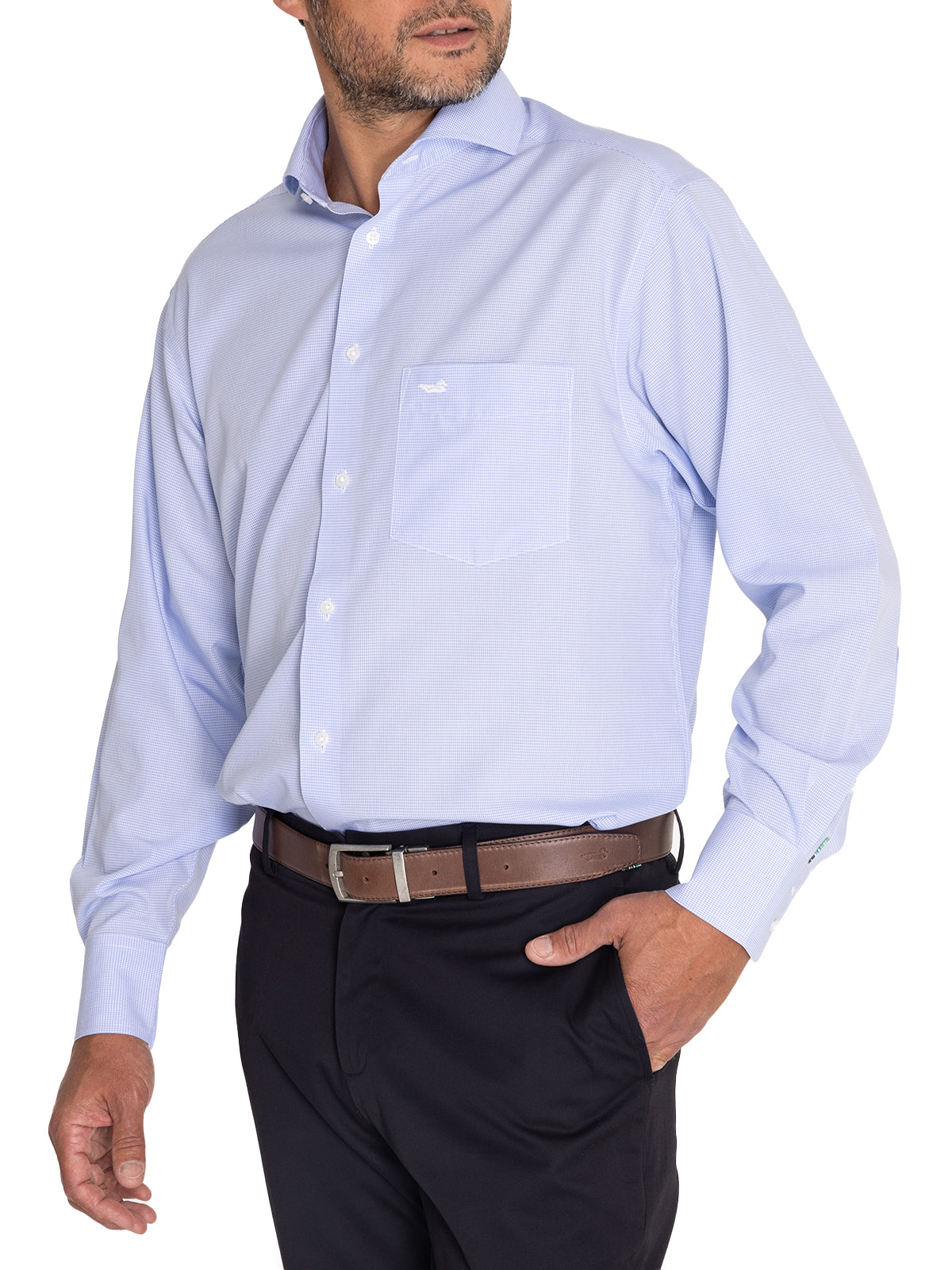 Camisa Libre De Arrugas Hombre WF Cuello Italiano Celeste Rockford