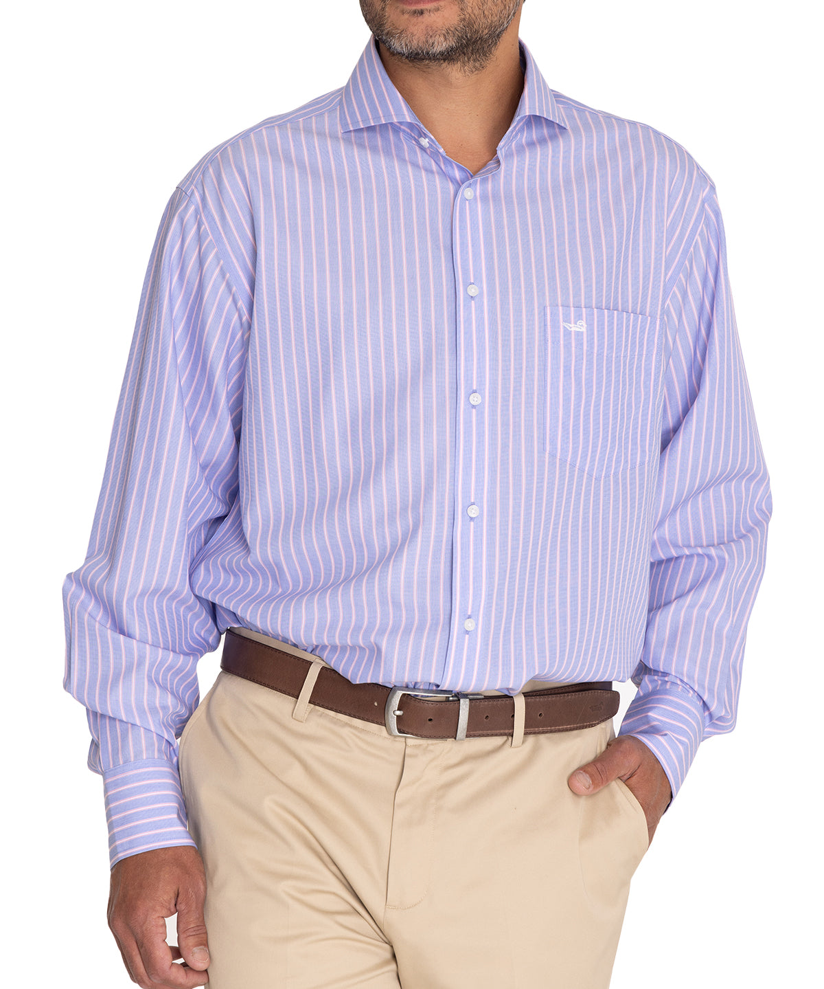Camisa Libre De Arrugas Hombre WF Cuello Italiano Azul Rockford