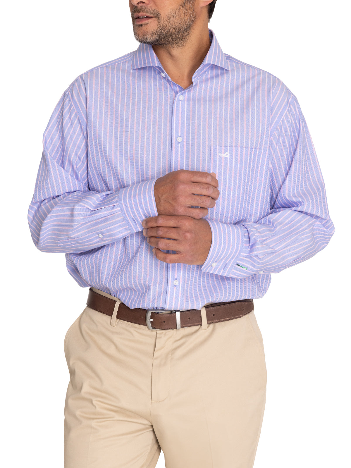 Camisa Libre De Arrugas Hombre WF Cuello Italiano Azul Rockford