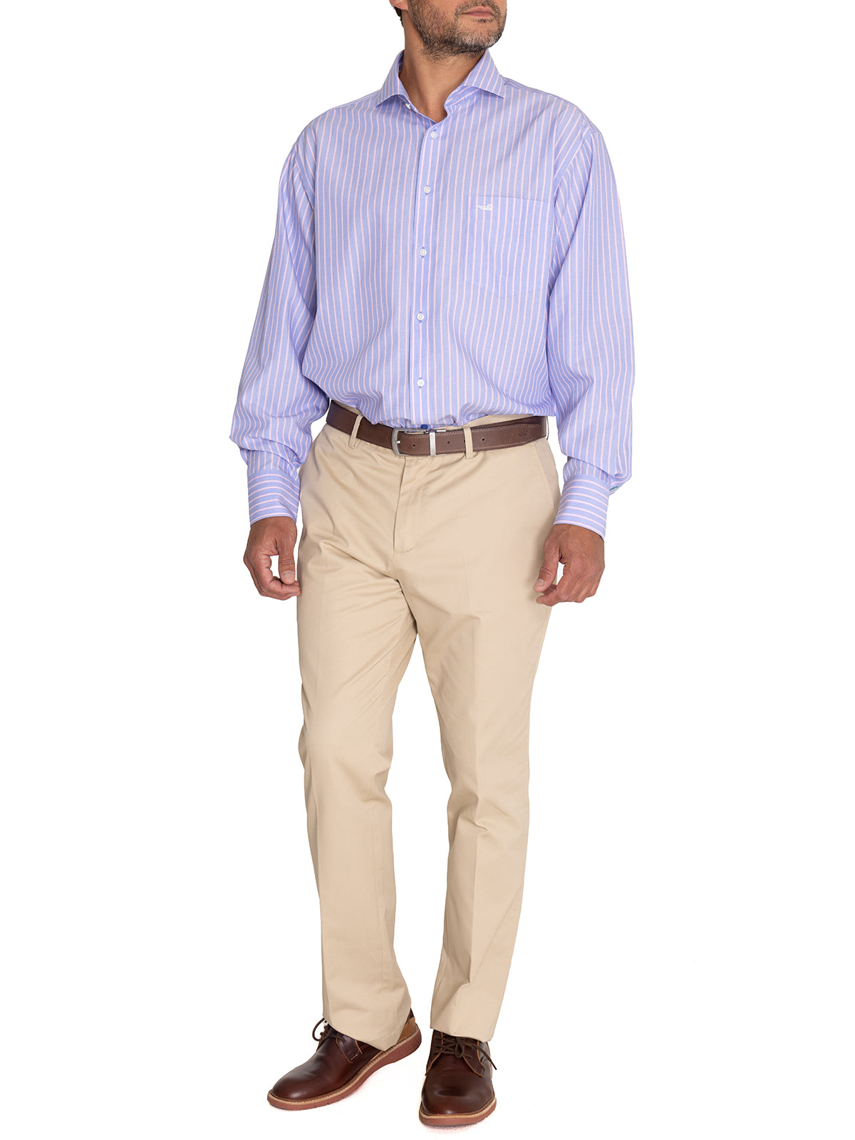 Camisa Libre De Arrugas Hombre WF Cuello Italiano Azul Rockford