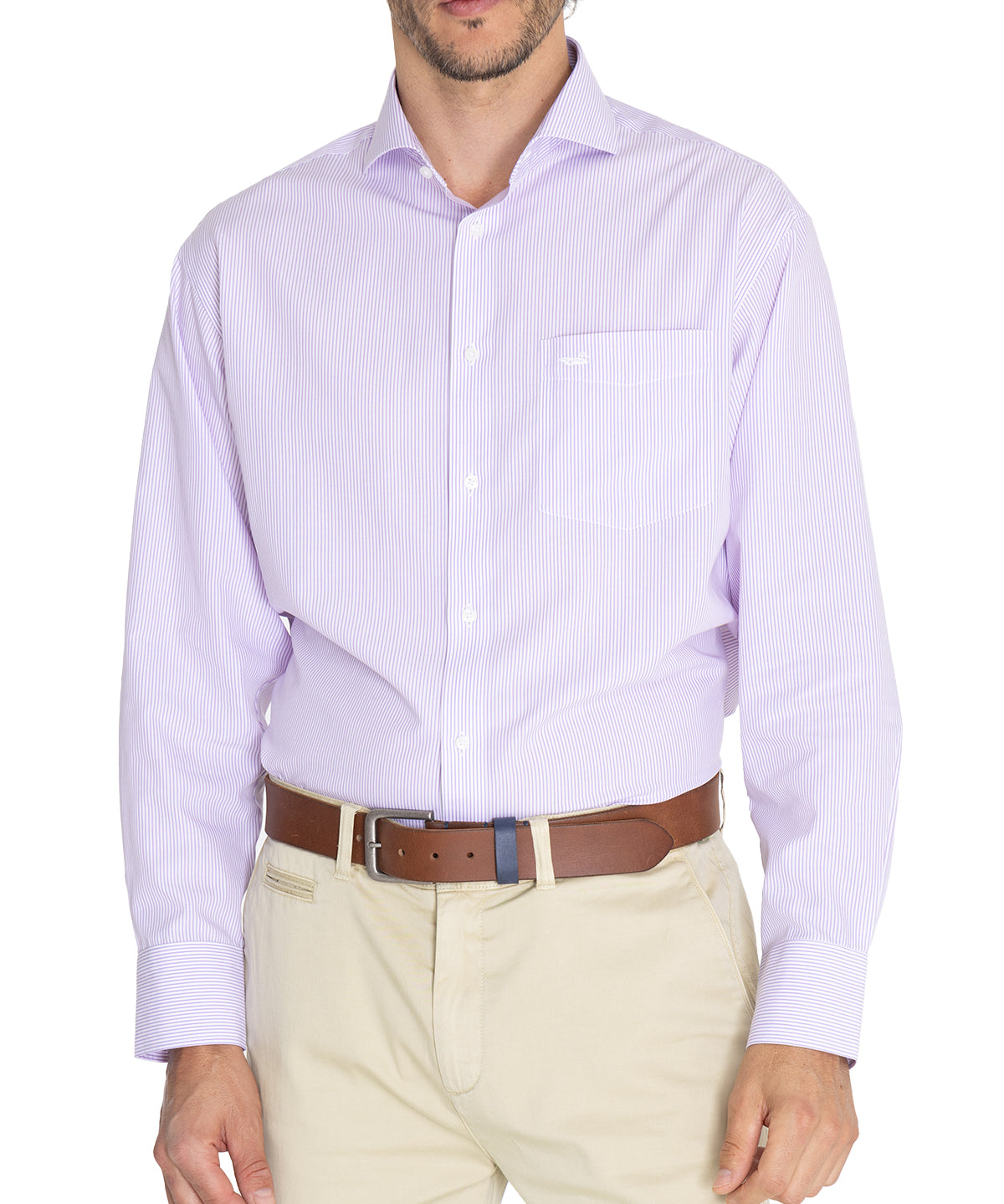 Camisa Libre De Arrugas Hombre WF Cuello Italiano Lila Rockford
