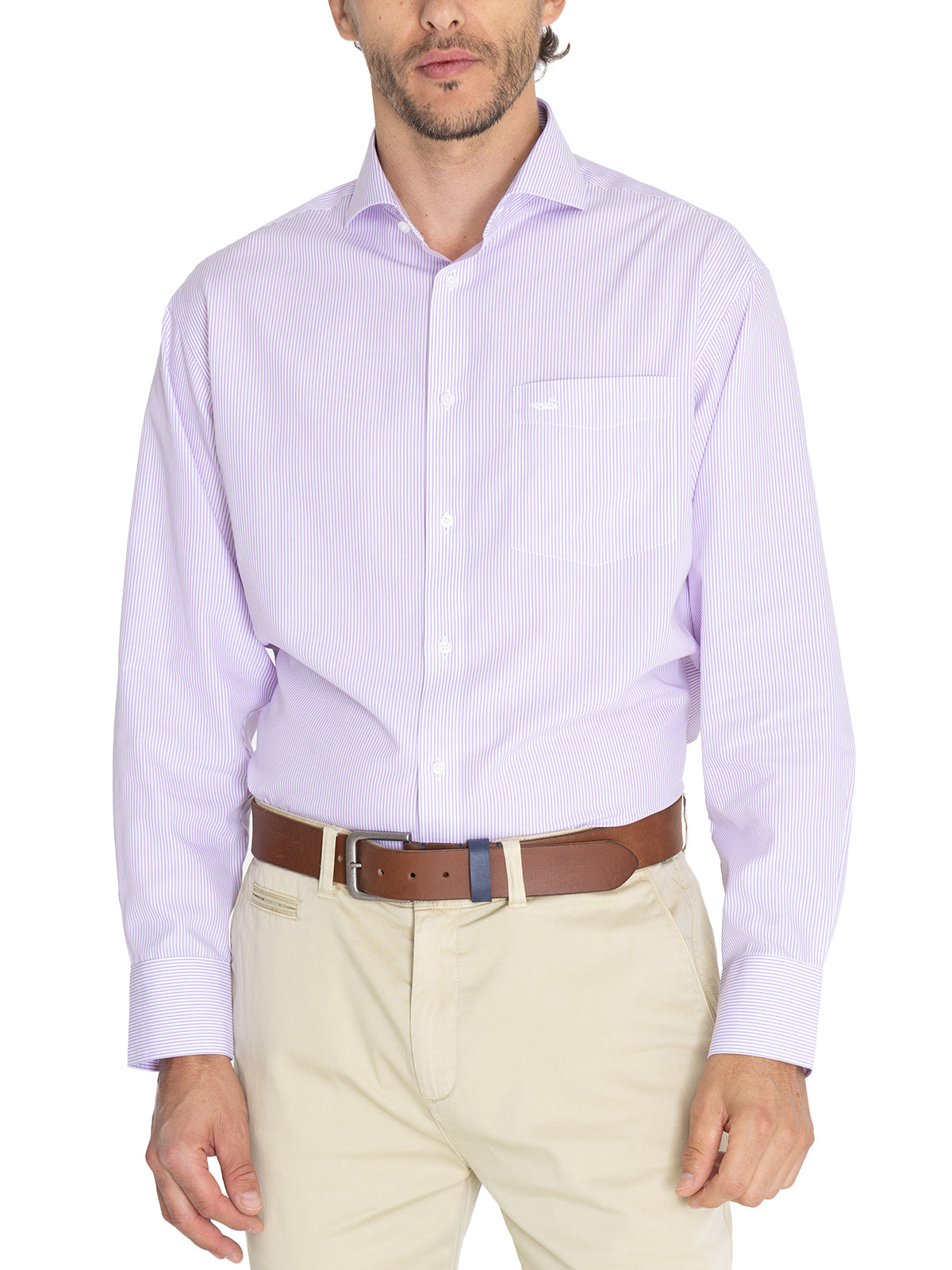Camisa Libre De Arrugas Hombre WF Cuello Italiano Lila Rockford