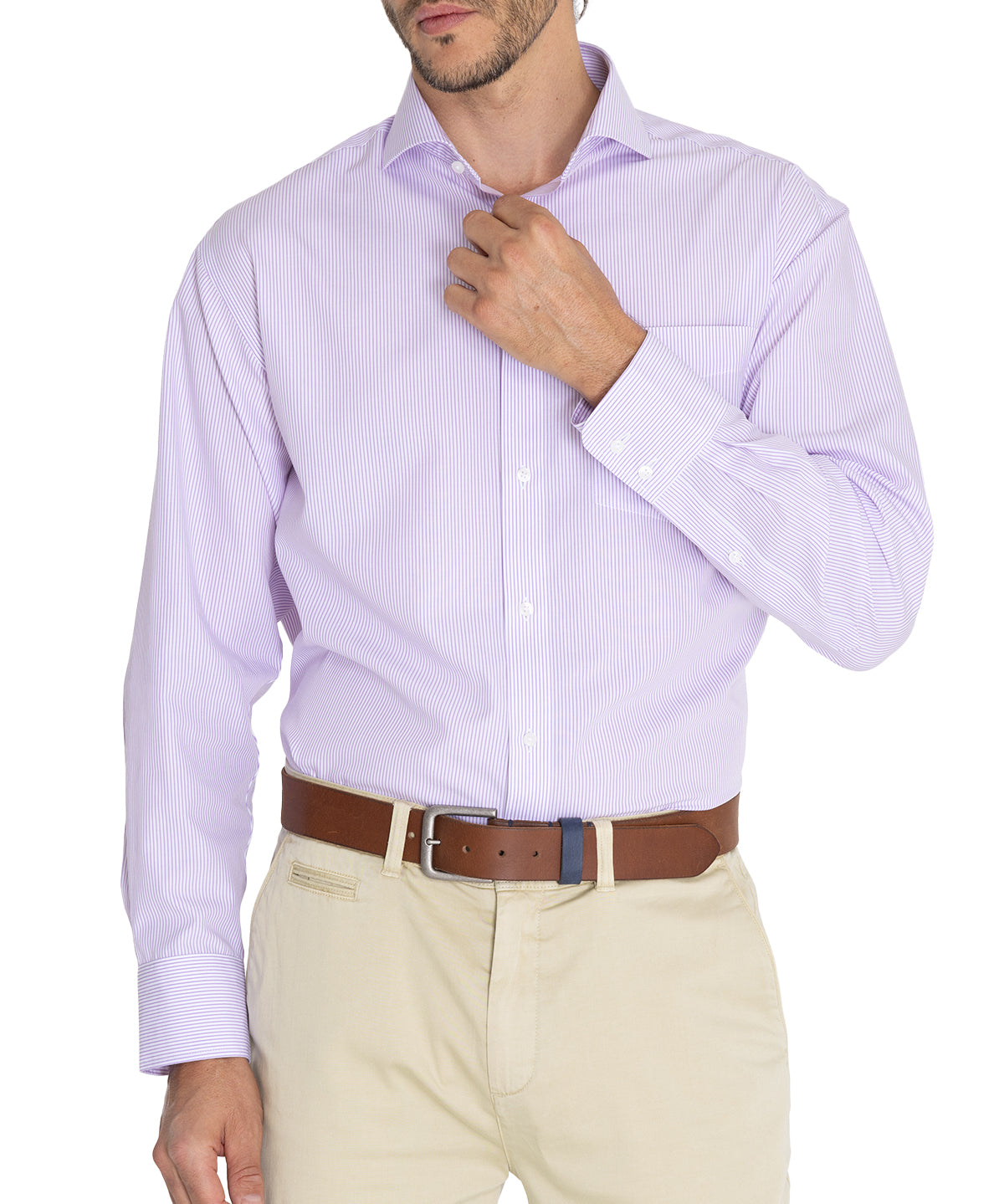 Camisa Libre De Arrugas Hombre WF Cuello Italiano Lila Rockford