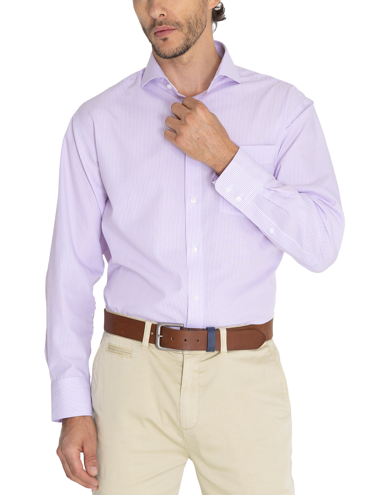 Camisa Libre De Arrugas Hombre WF Cuello Italiano Lila Rockford