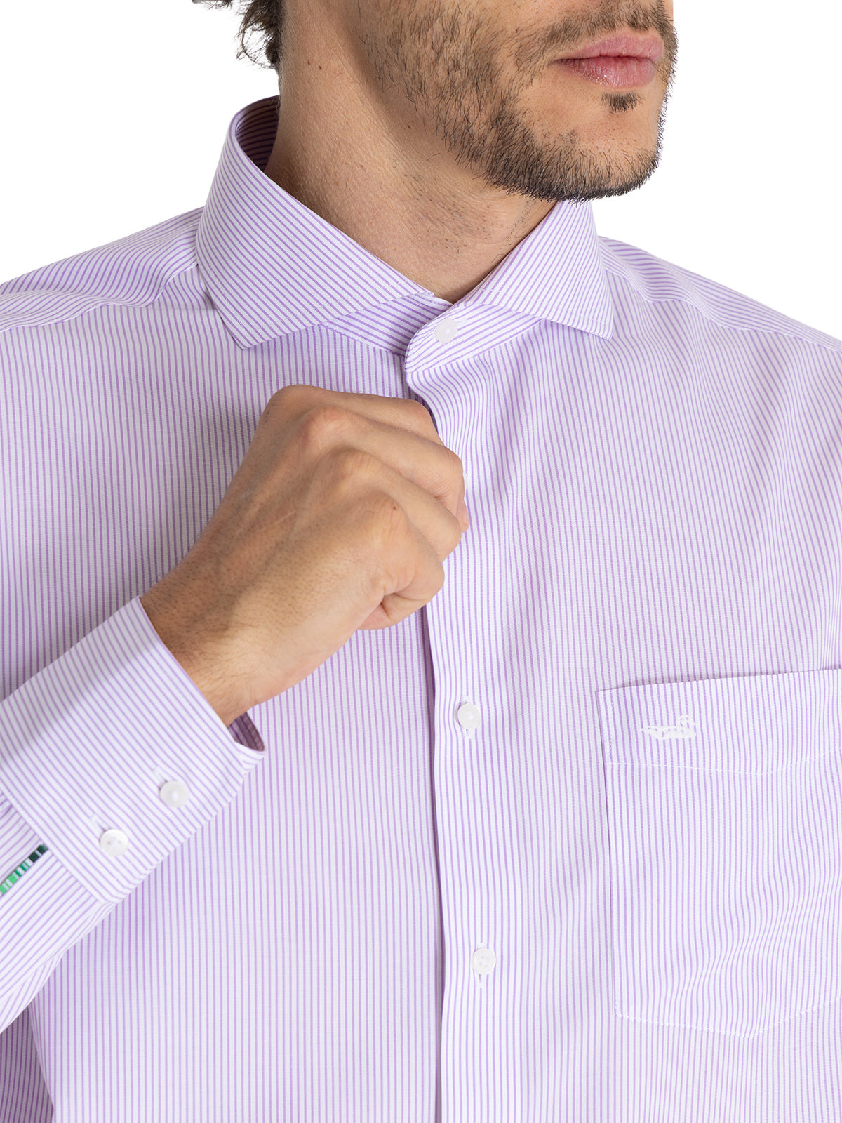 Camisa Libre De Arrugas Hombre WF Cuello Italiano Lila Rockford