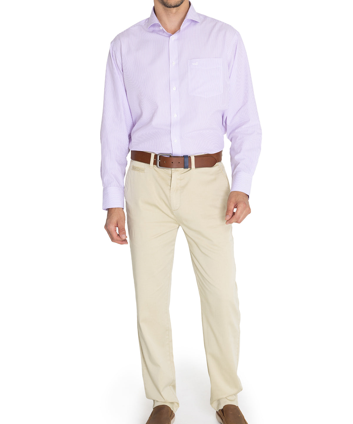 Camisa Libre De Arrugas Hombre WF Cuello Italiano Lila Rockford