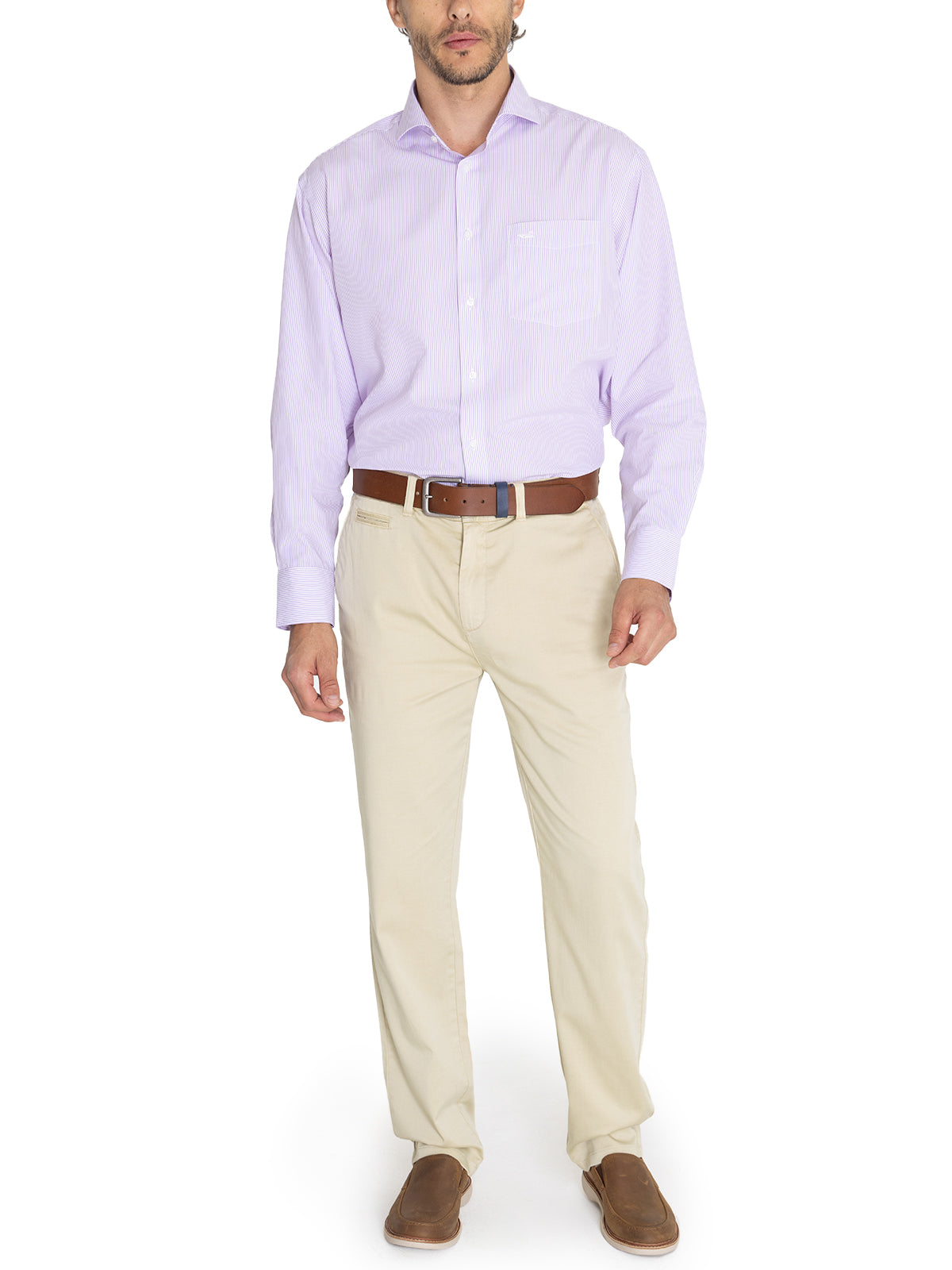 Camisa Libre De Arrugas Hombre WF Cuello Italiano Lila Rockford