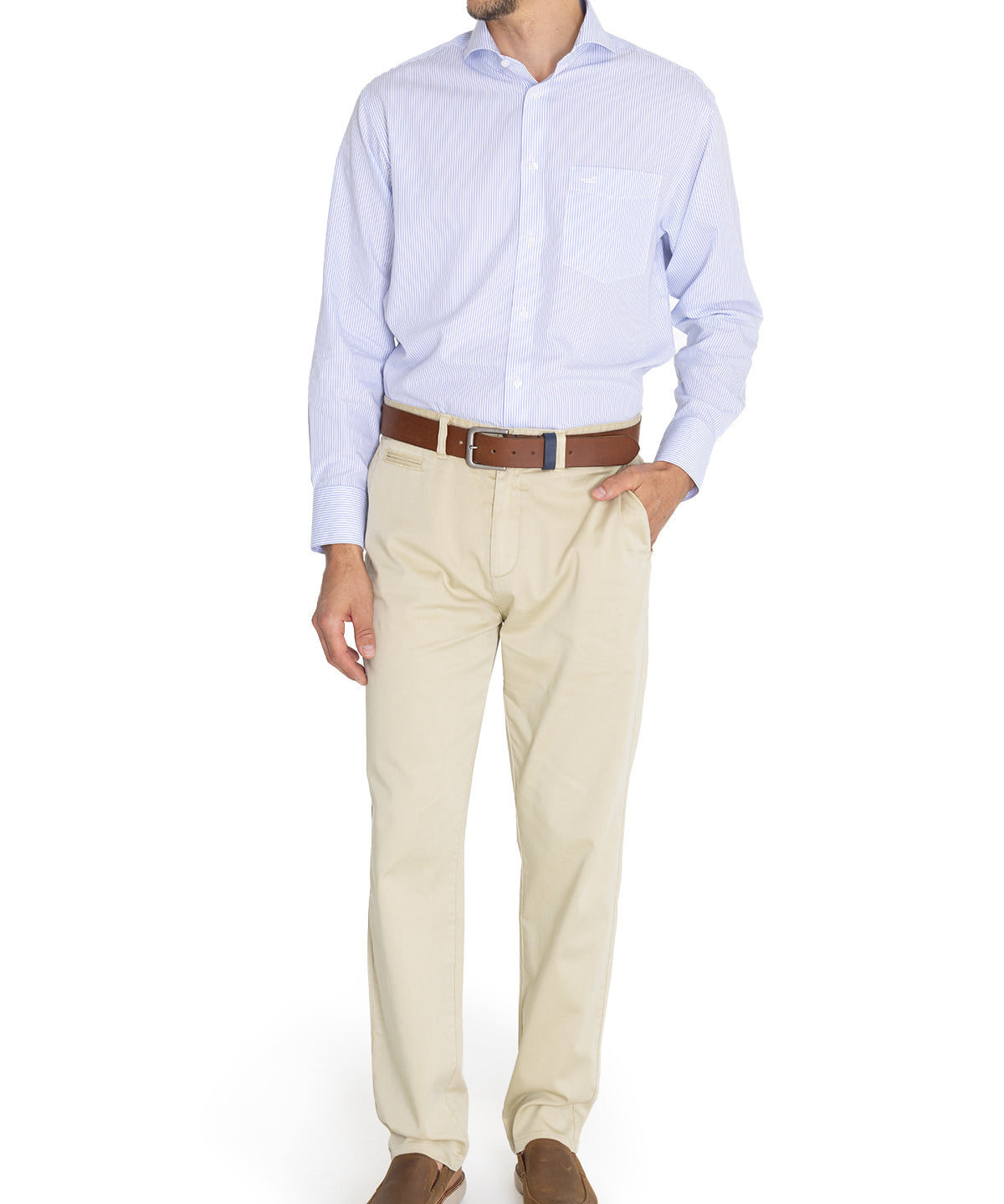 Camisa Libre De Arrugas Hombre WF Cuello Italiano Celeste Rockford