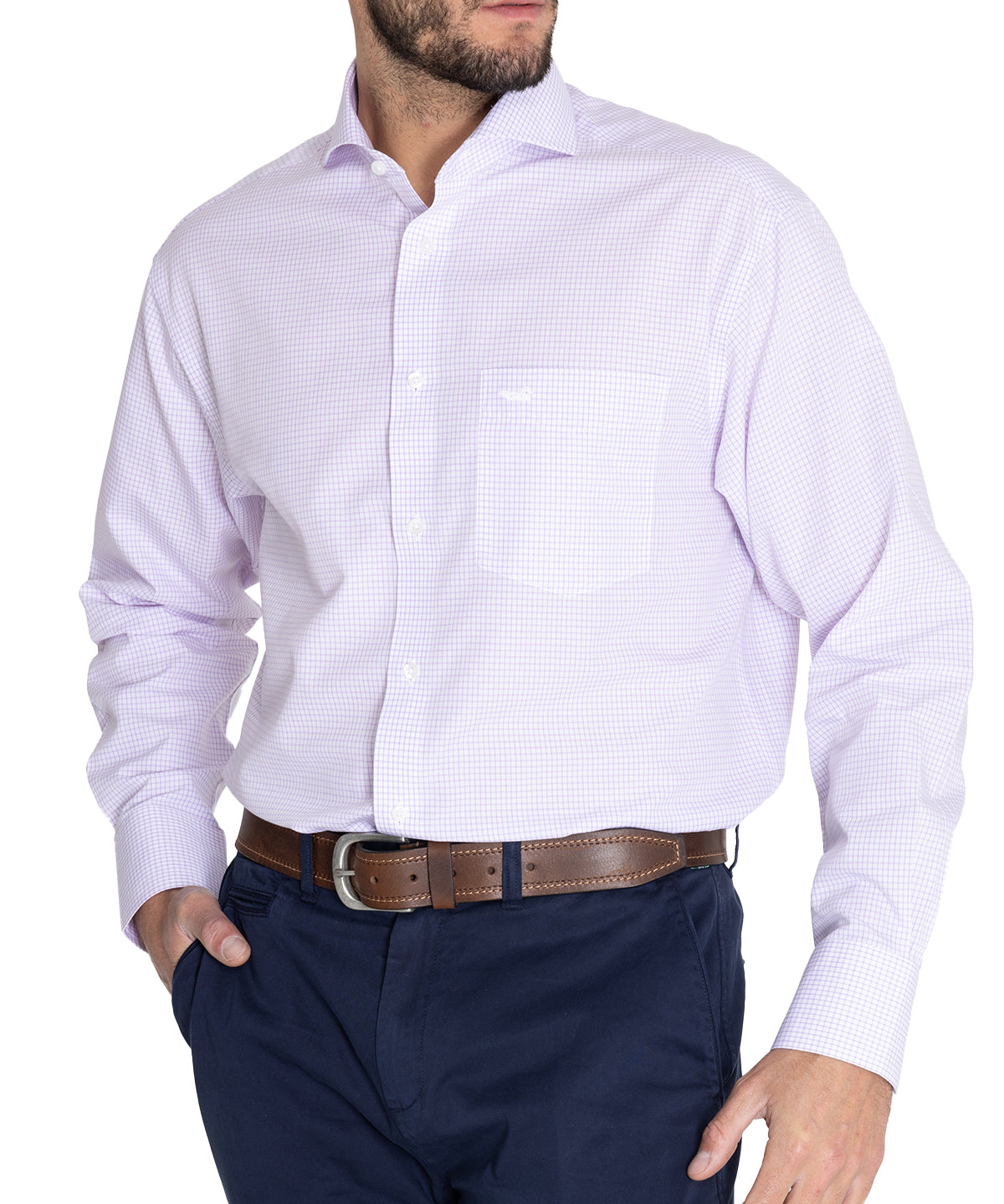 Camisa Libre De Arrugas Hombre WF Cuello Italiano Lila Rockford