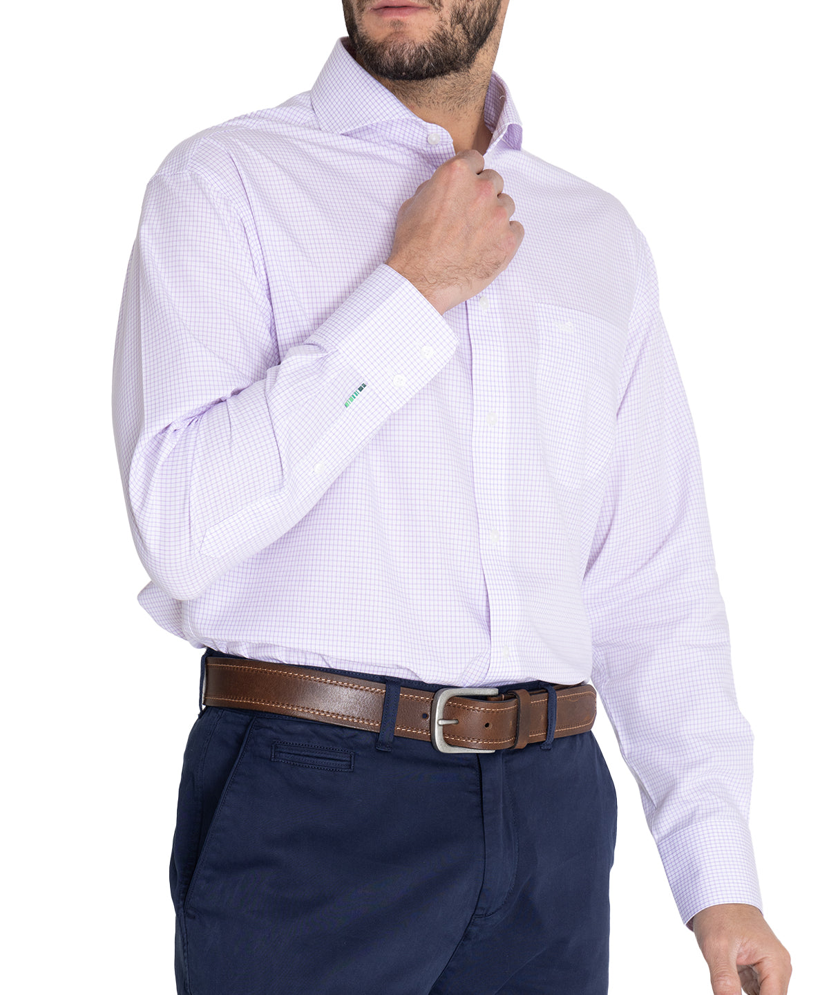 Camisa Libre De Arrugas Hombre WF Cuello Italiano Lila Rockford