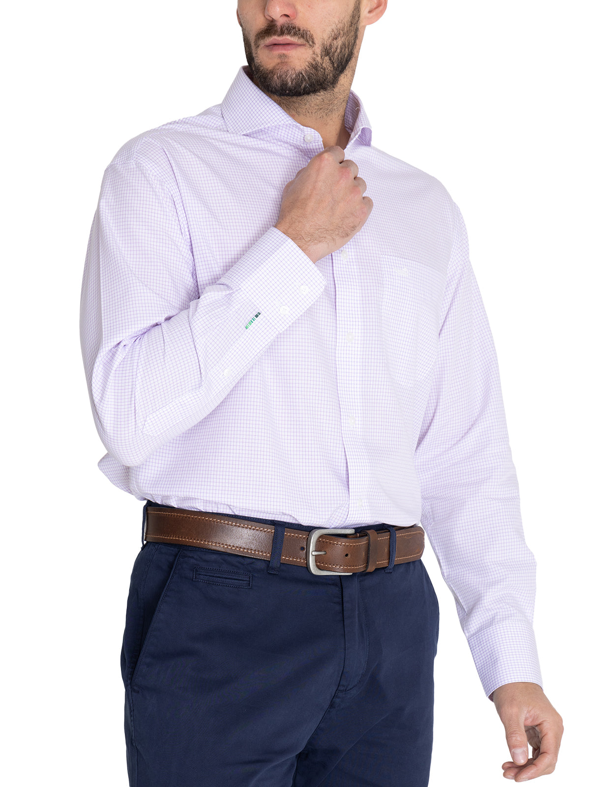 Camisa Libre De Arrugas Hombre WF Cuello Italiano Lila Rockford