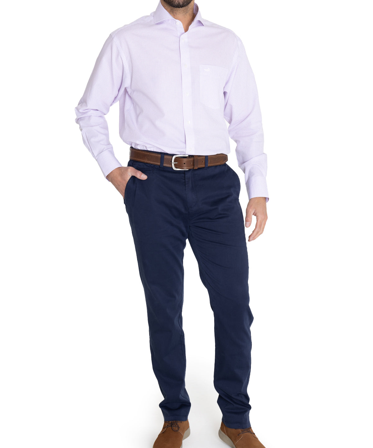 Camisa Libre De Arrugas Hombre WF Cuello Italiano Lila Rockford