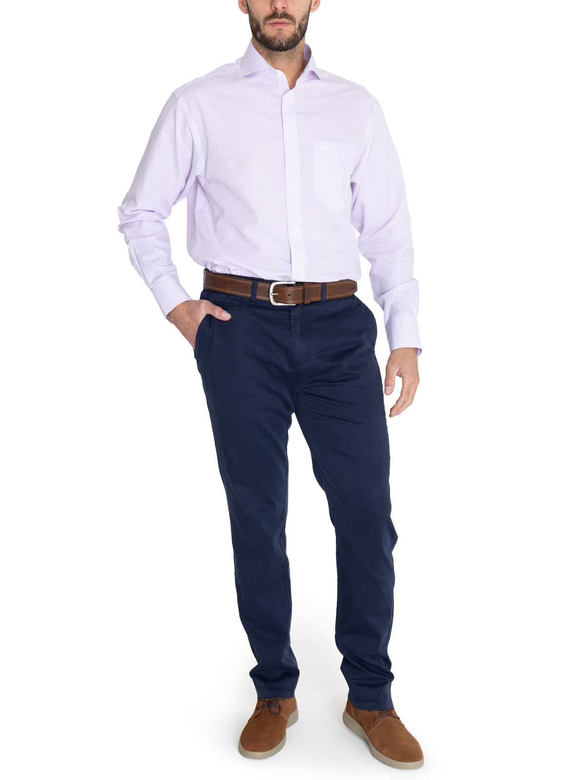 Camisa Libre De Arrugas Hombre WF Cuello Italiano Lila Rockford