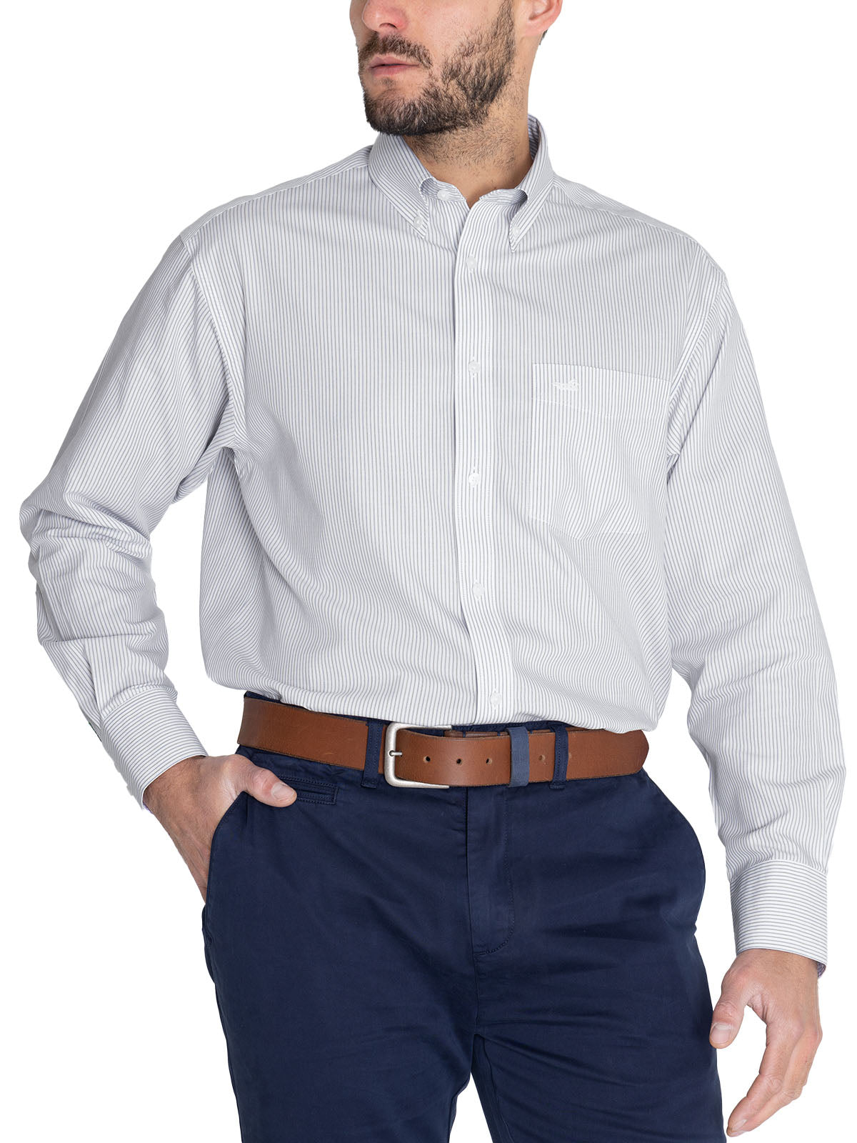 Camisa Libre De Arrugas Hombre WF Cuello Button-Down Gris Rockford