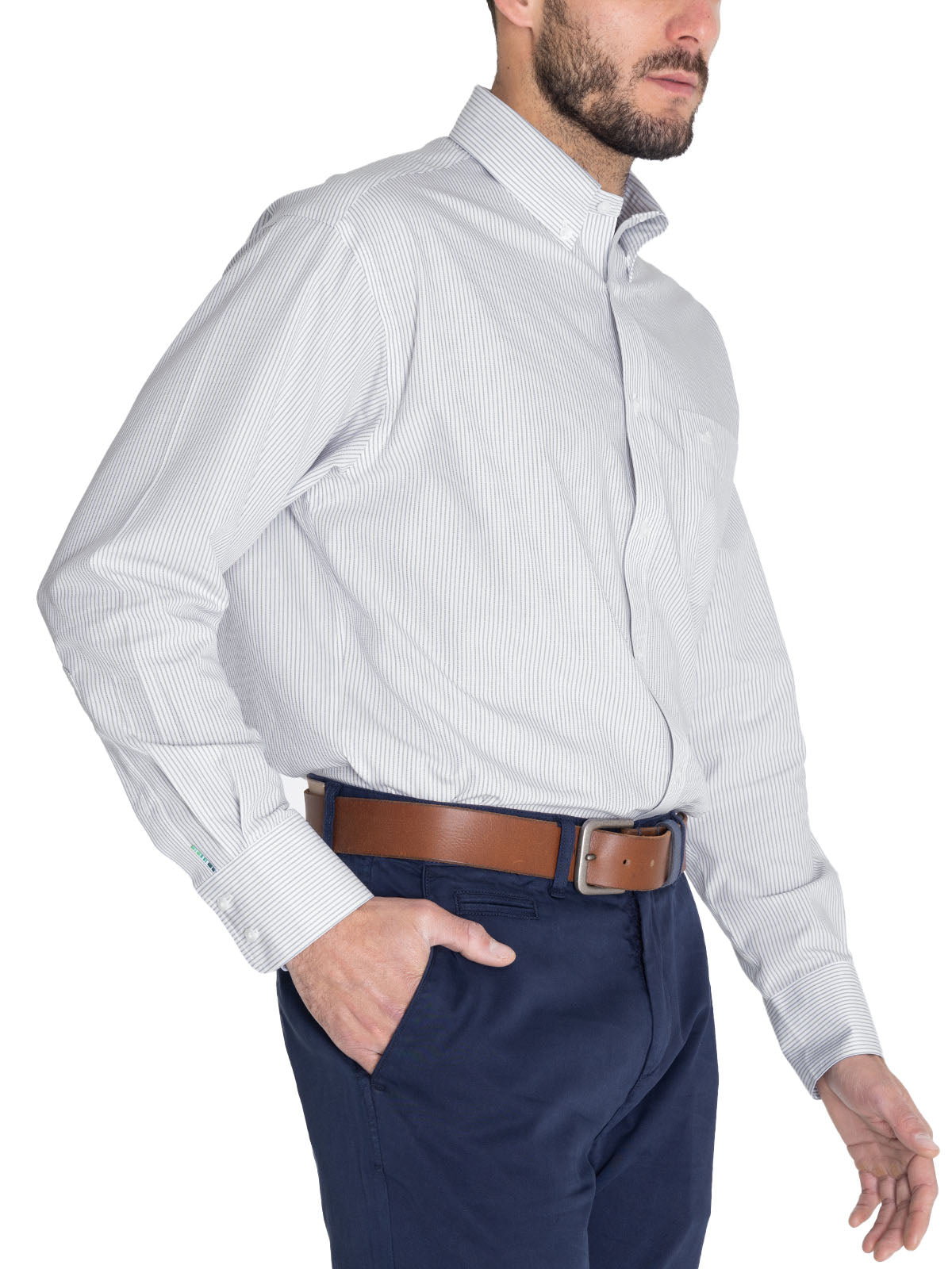 Camisa Libre De Arrugas Hombre WF Cuello Button-Down Gris Rockford