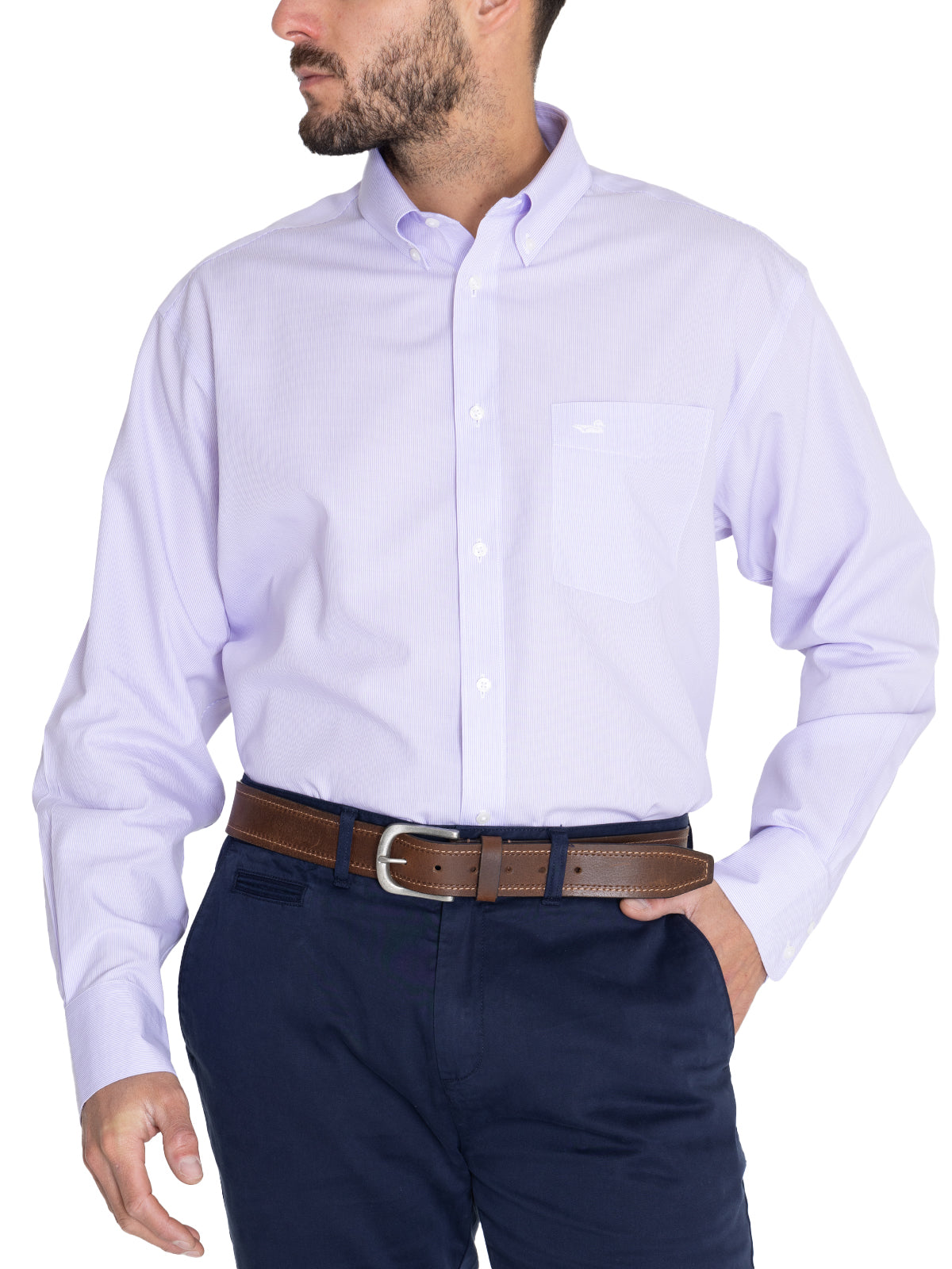 Camisa Libre De Arrugas Hombre WF Cuello Button-Down Lila Rockford
