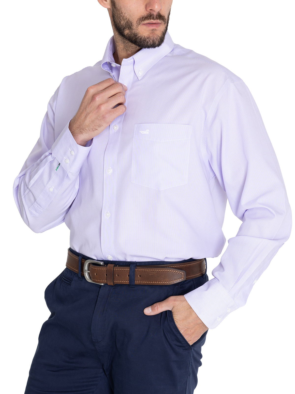 Camisa Libre De Arrugas Hombre WF Cuello Button-Down Lila Rockford