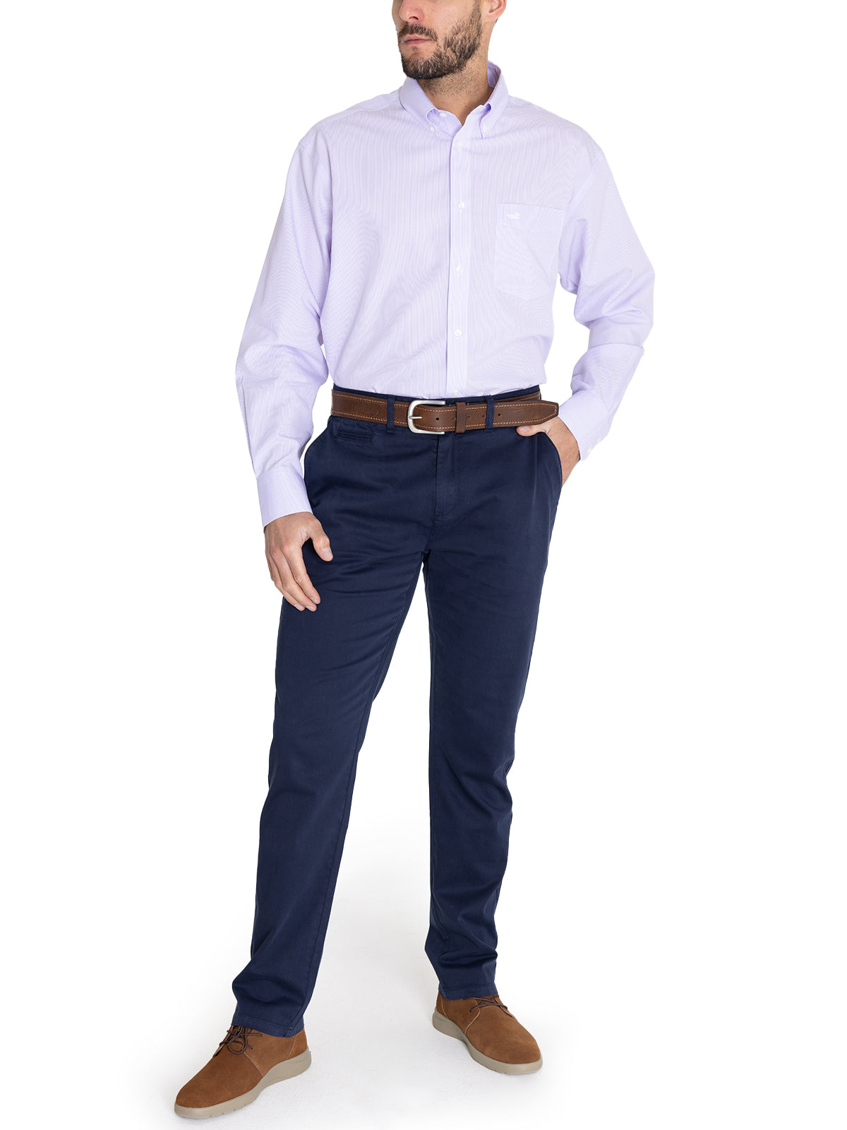 Camisa Libre De Arrugas Hombre WF Cuello Button-Down Lila Rockford
