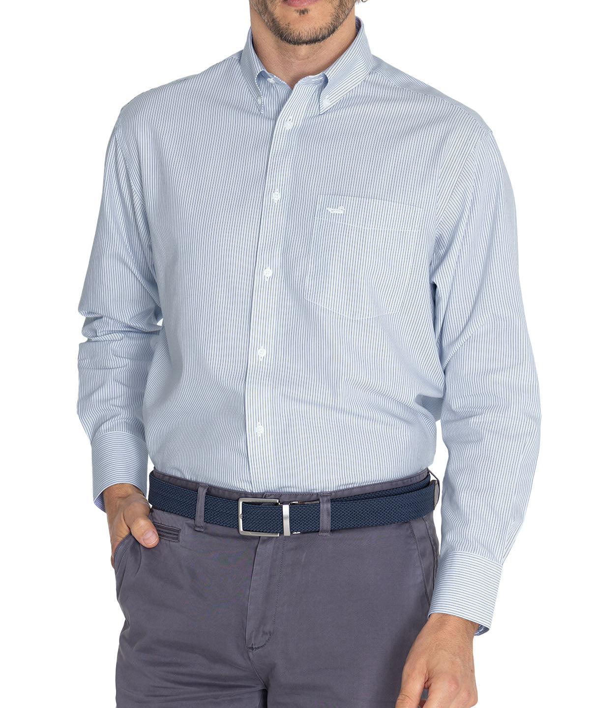 Camisa Libre De Arrugas Hombre WF Cuello Button-Down Marino Rockford