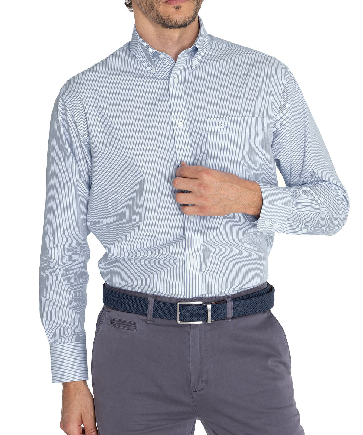 Camisa Libre De Arrugas Hombre WF Cuello Button-Down Marino Rockford
