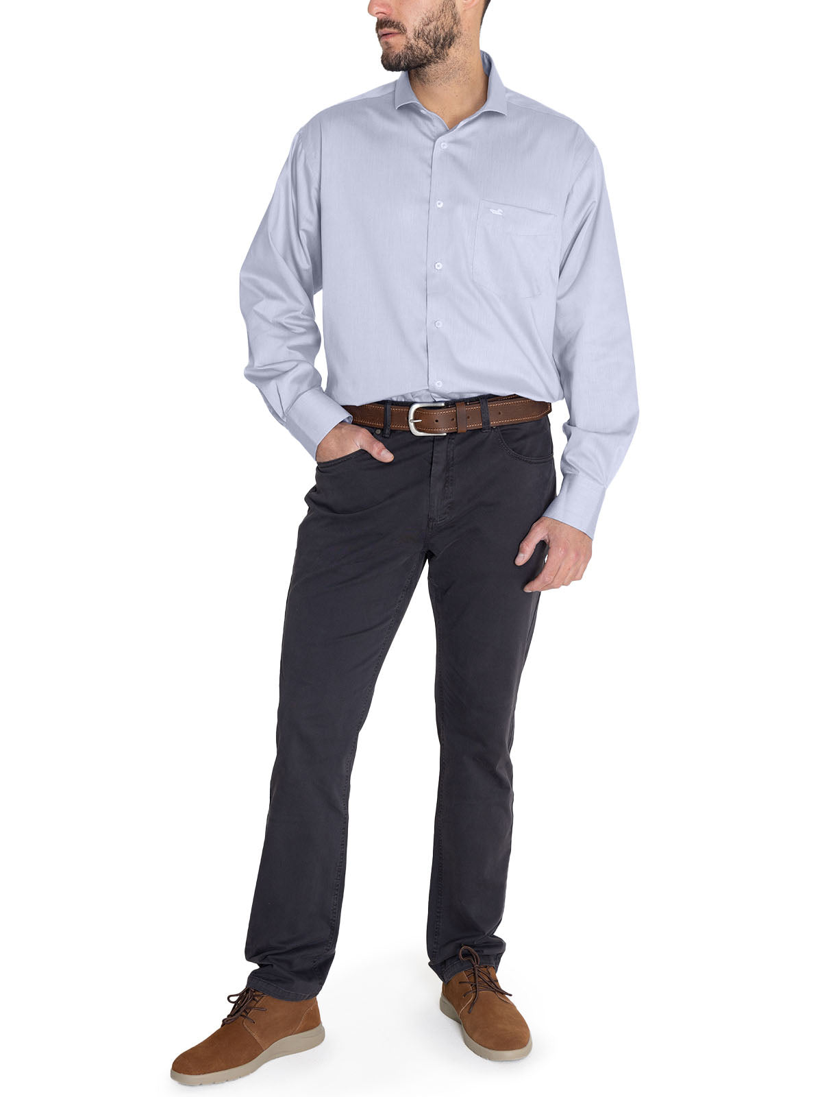 Camisa Cuello Italiano Hombre E.Lifesolid Celeste Rockford
