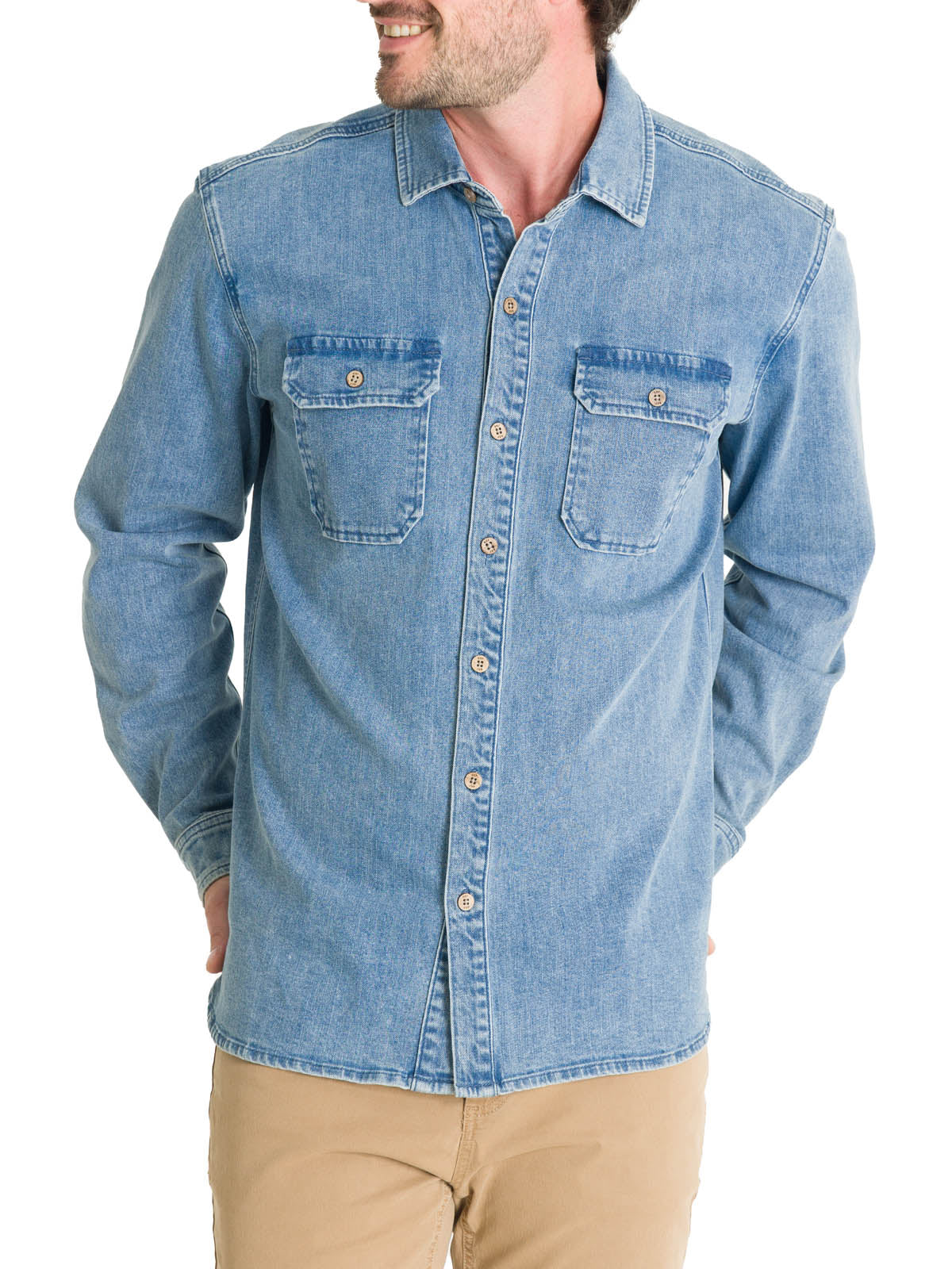 Camisa Algodón Hombre Denim Azul Rockford