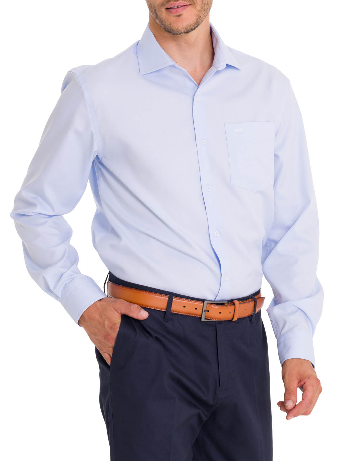 Camisa Cuello Italiano Hombre Easysolid Celeste Rockford