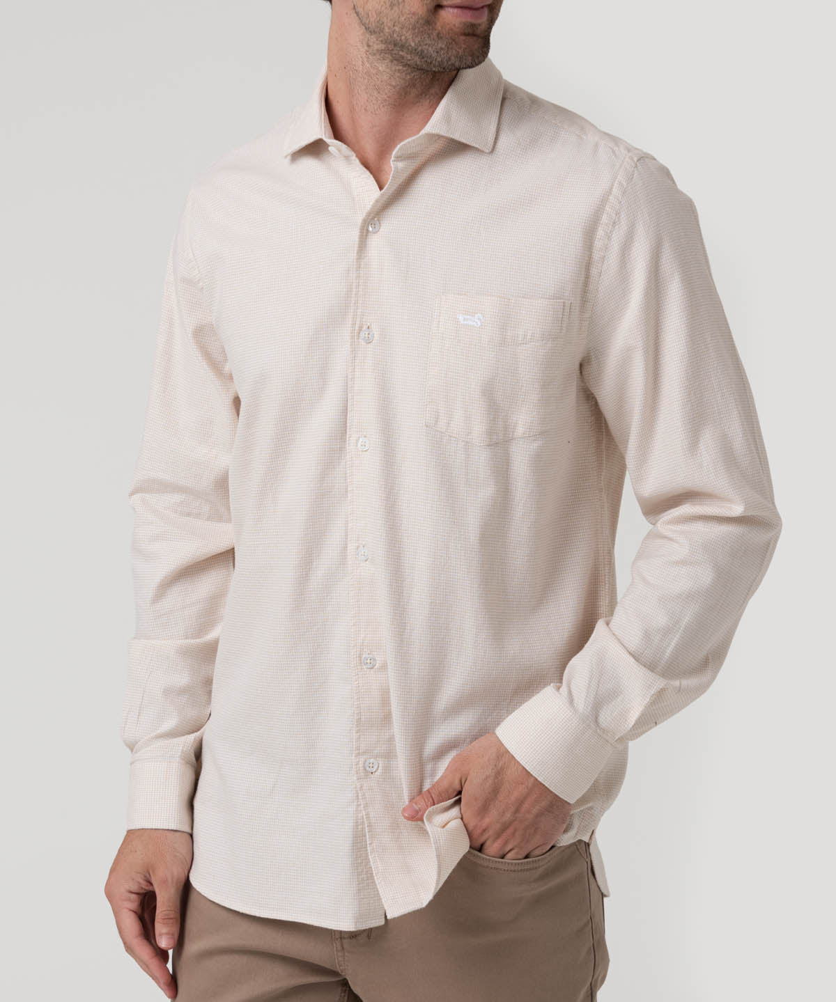 Camisa Algodón Hombre Flasquare Beige Rockford