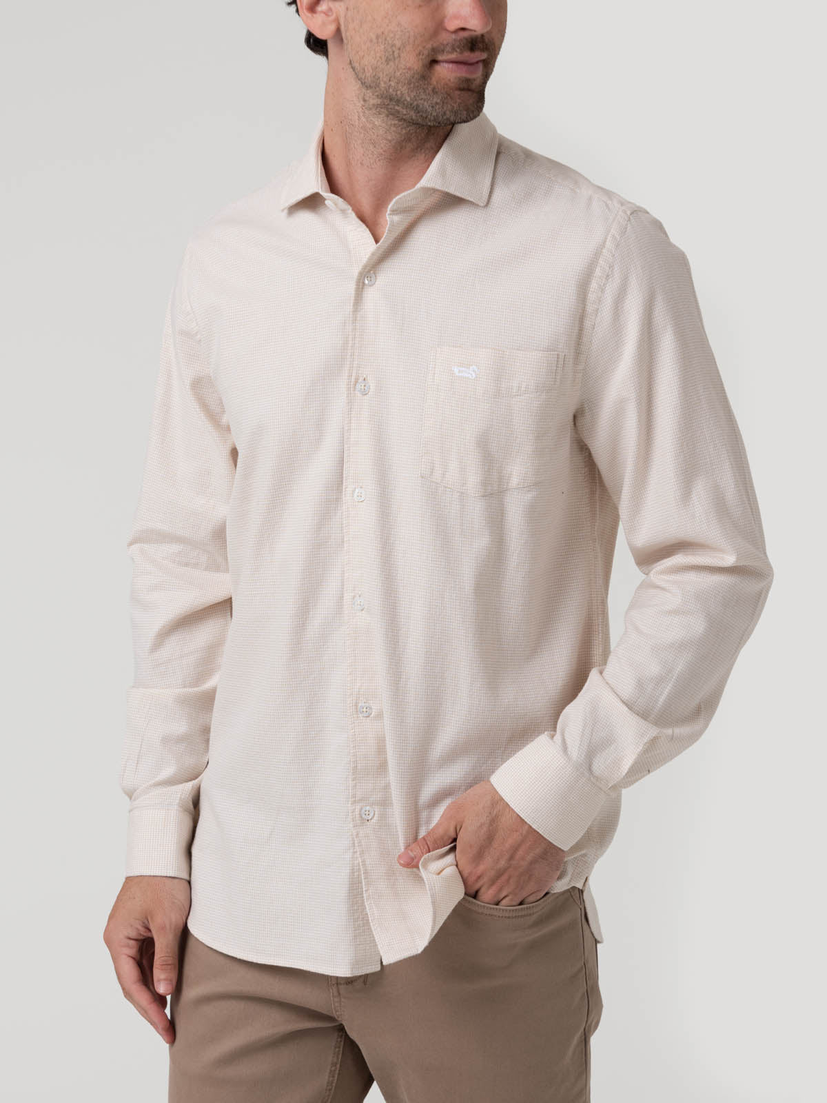 Camisa Algodón Hombre Flasquare Beige Rockford