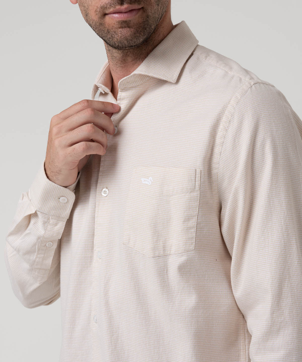 Camisa Algodón Hombre Flasquare Beige Rockford