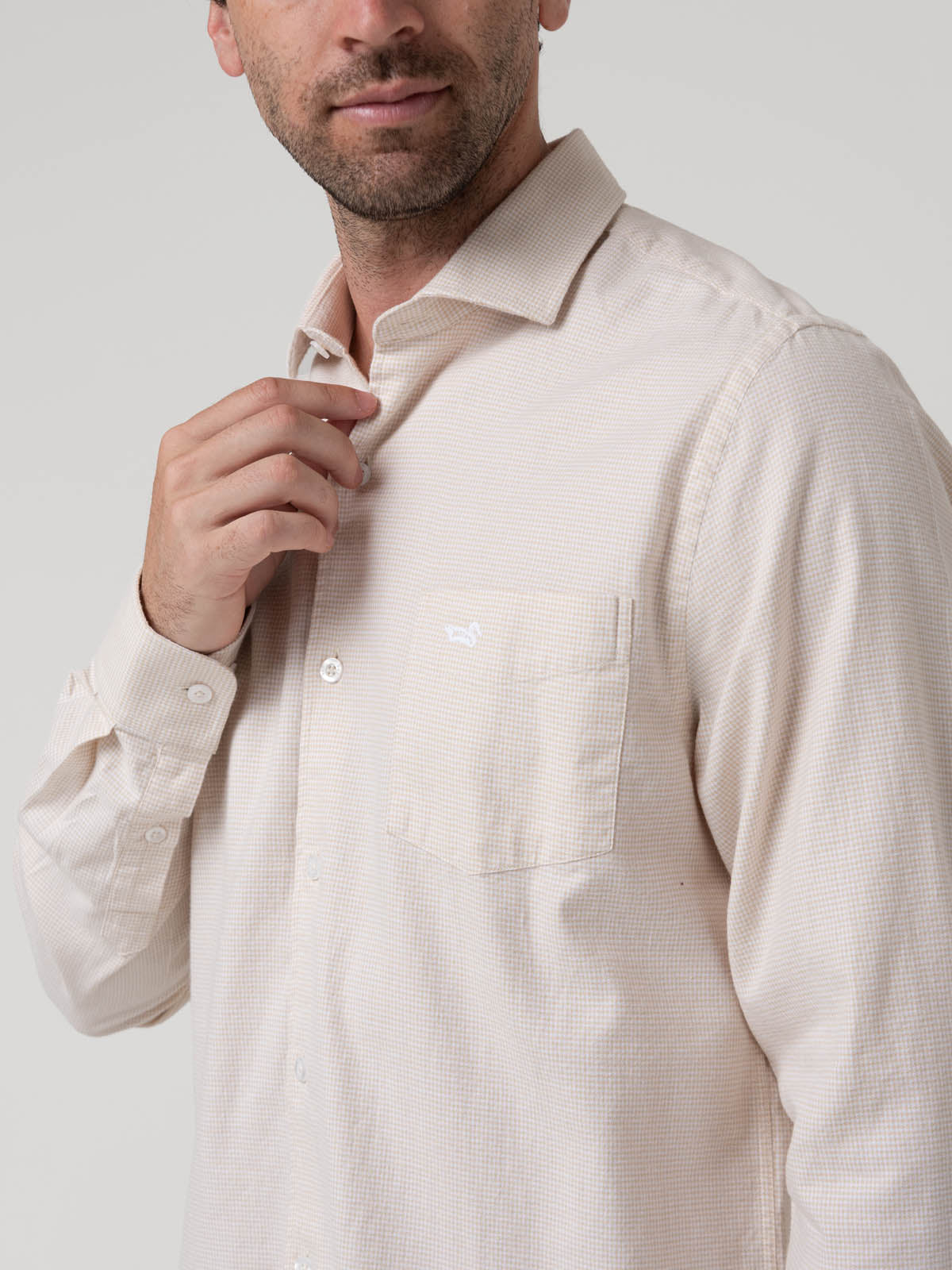 Camisa Algodón Hombre Flasquare Beige Rockford