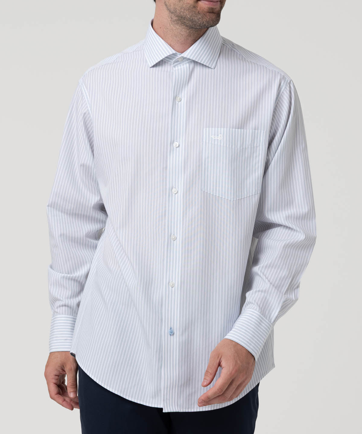 Camisa Algodón Hombre Wf Pc Celeste Rayas Rockford
