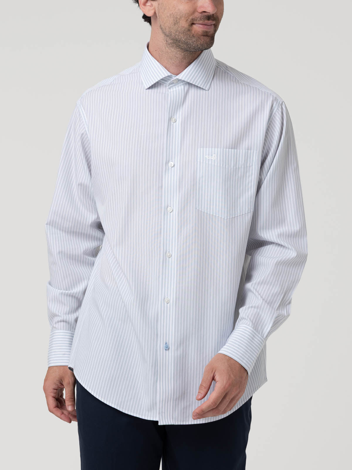 Camisa Algodón Hombre Wf Pc Celeste Rayas Rockford