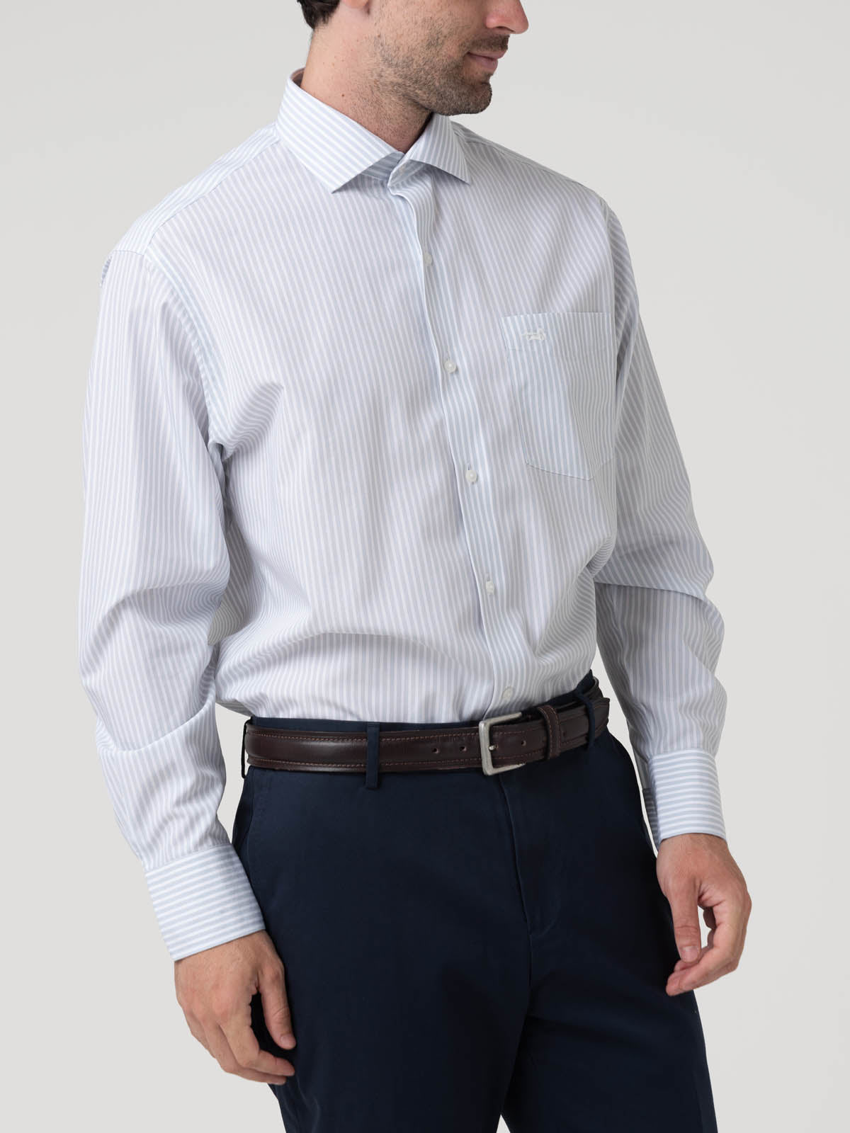 Camisa Algodón Hombre Wf Pc Celeste Rayas Rockford