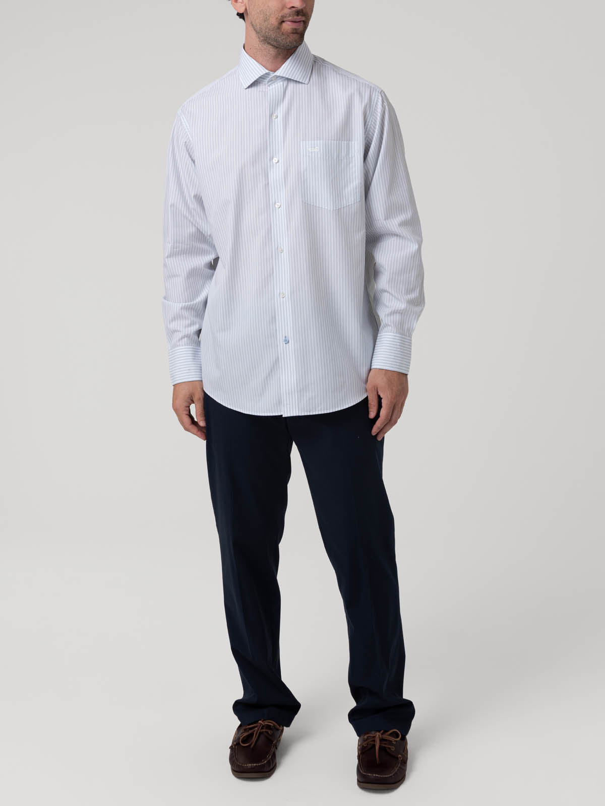 Camisa Algodón Hombre Wf Pc Celeste Rayas Rockford