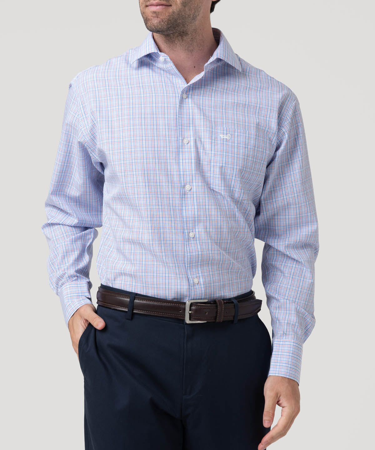 Camisa Algodón Hombre Wf Pc Azul Cuadrillé Rockford