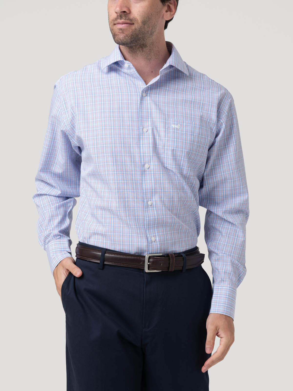 Camisa Algodón Hombre Wf Pc Azul Cuadrillé Rockford