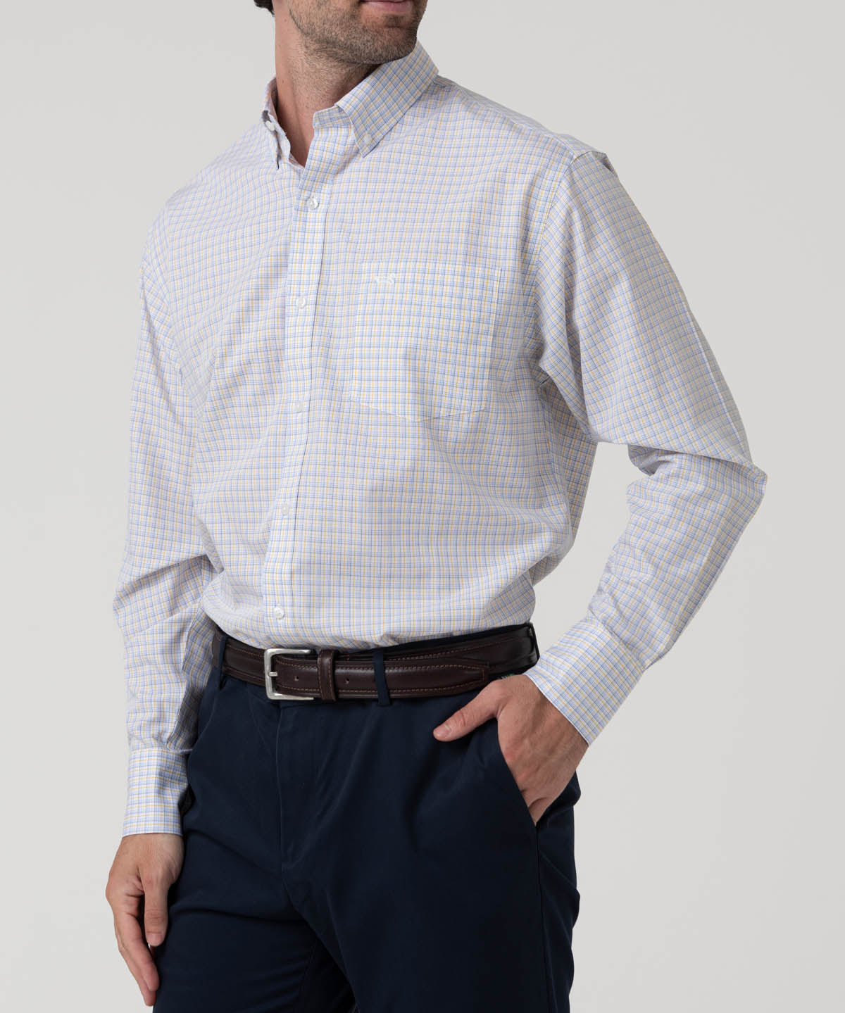 Camisa Algodón Hombre Wf Pb Blanco Cuadrillé Rockford