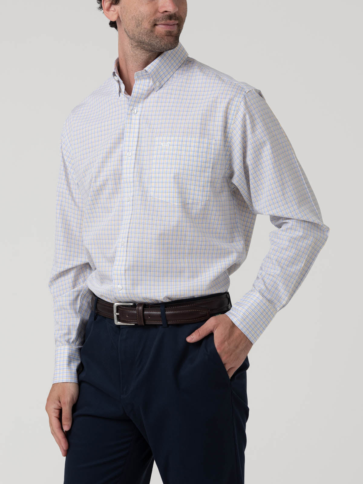 Camisa Algodón Hombre Wf Pb Blanco Cuadrillé Rockford