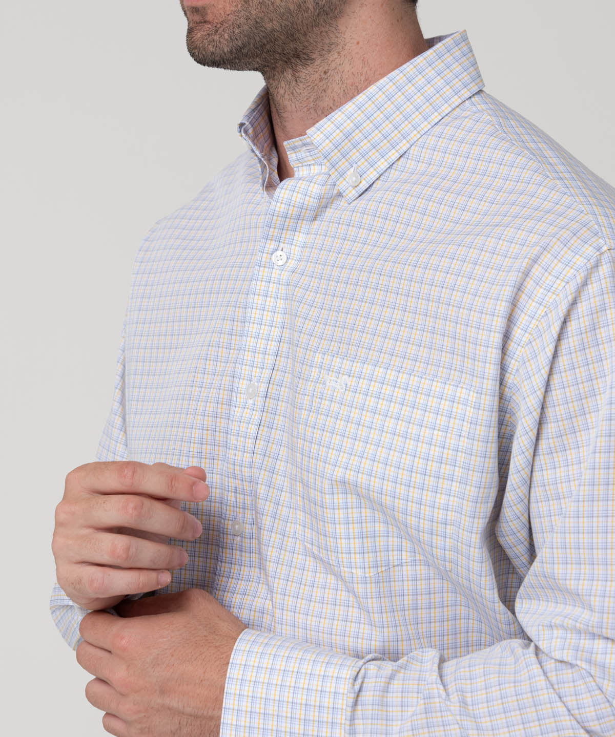 Camisa Algodón Hombre Wf Pb Blanco Cuadrillé Rockford