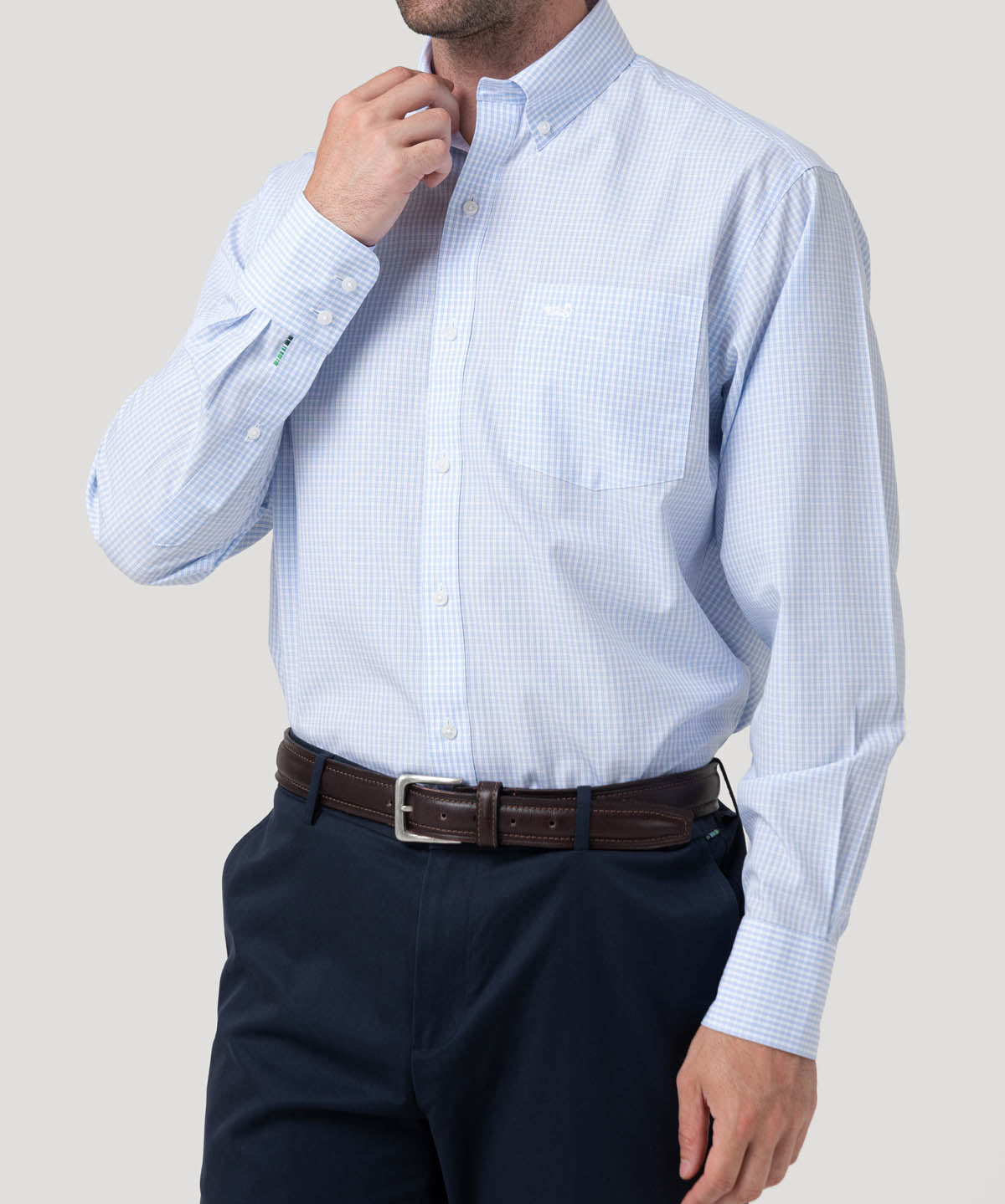Camisa Algodón Hombre Wf Pb Celeste Cuadrillé Rockford