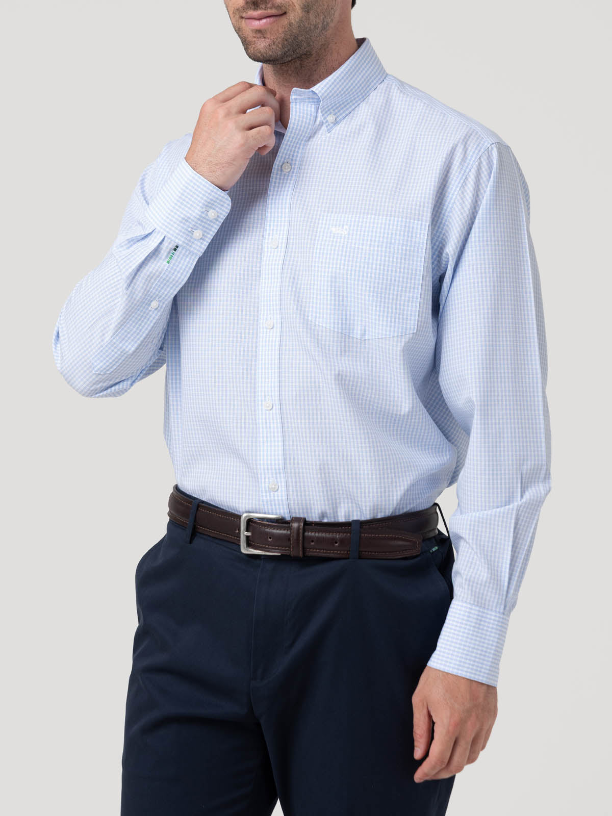 Camisa Algodón Hombre Wf Pb Celeste Cuadrillé Rockford