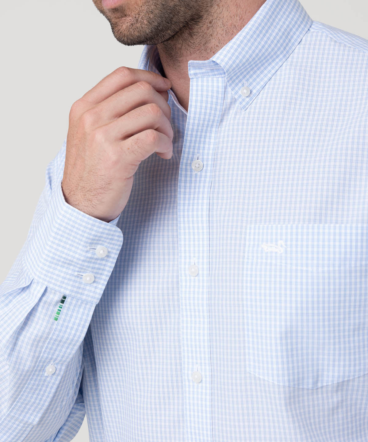 Camisa Algodón Hombre Wf Pb Celeste Cuadrillé Rockford