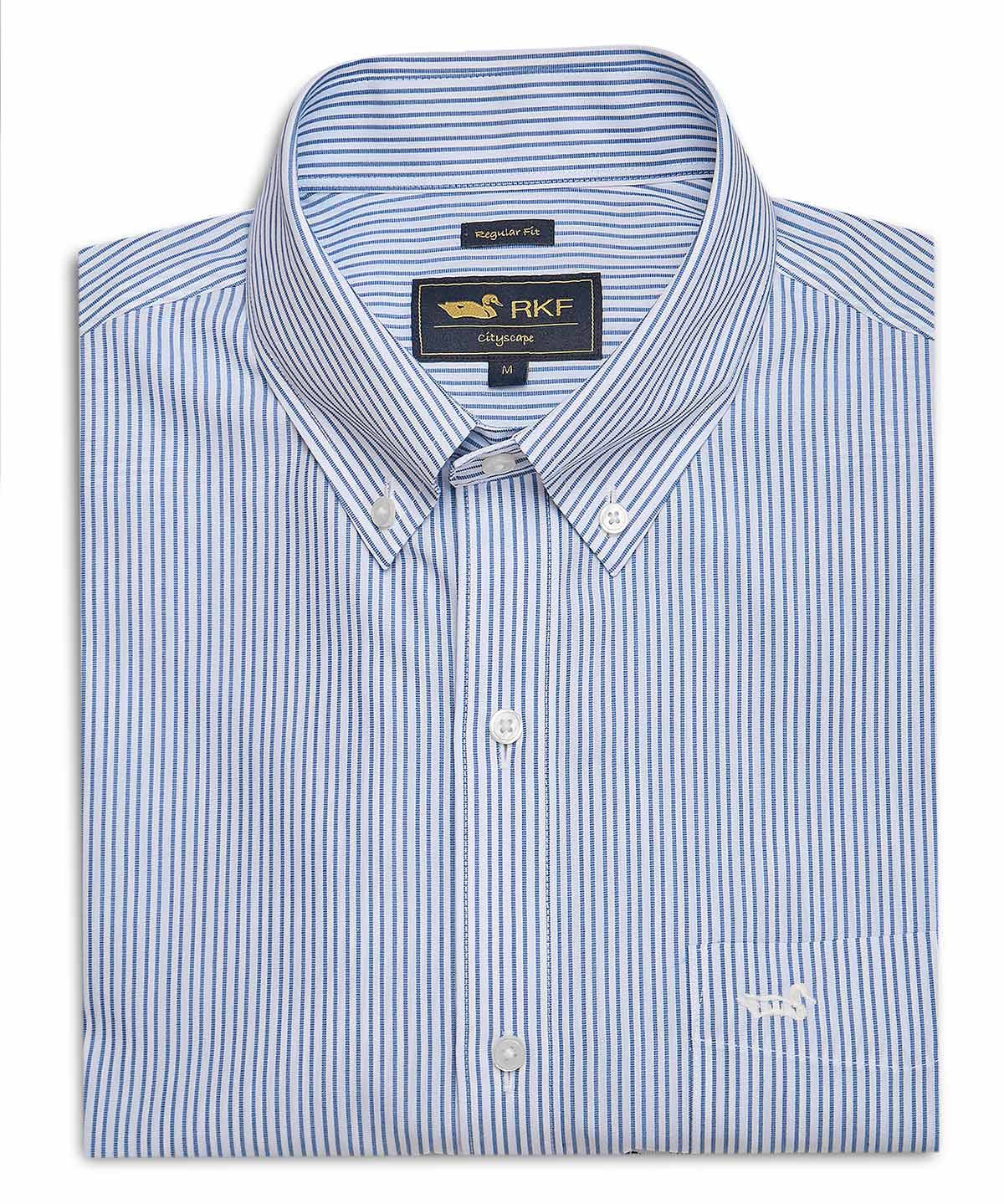 Camisa Algodón Hombre Wf Pb Azul Rayas Rockford