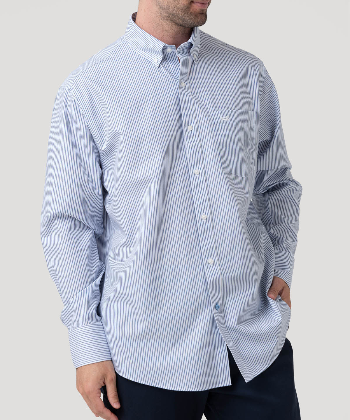 Camisa Algodón Hombre Wf Pb Azul Rayas Rockford