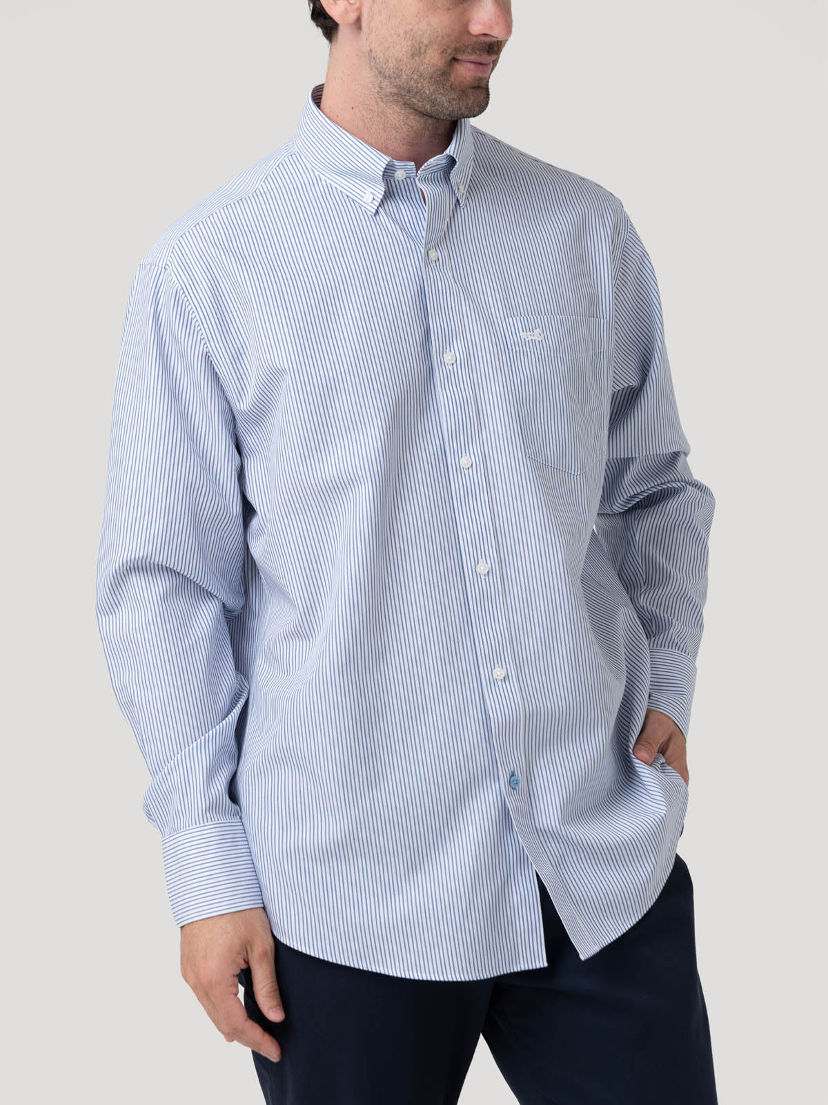 Camisa Algodón Hombre Wf Pb Azul Rayas Rockford