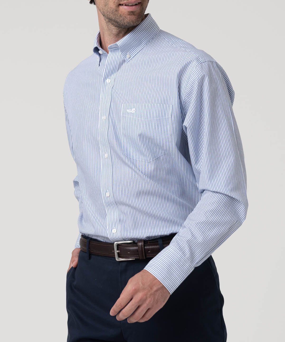 Camisa Algodón Hombre Wf Pb Azul Rayas Rockford