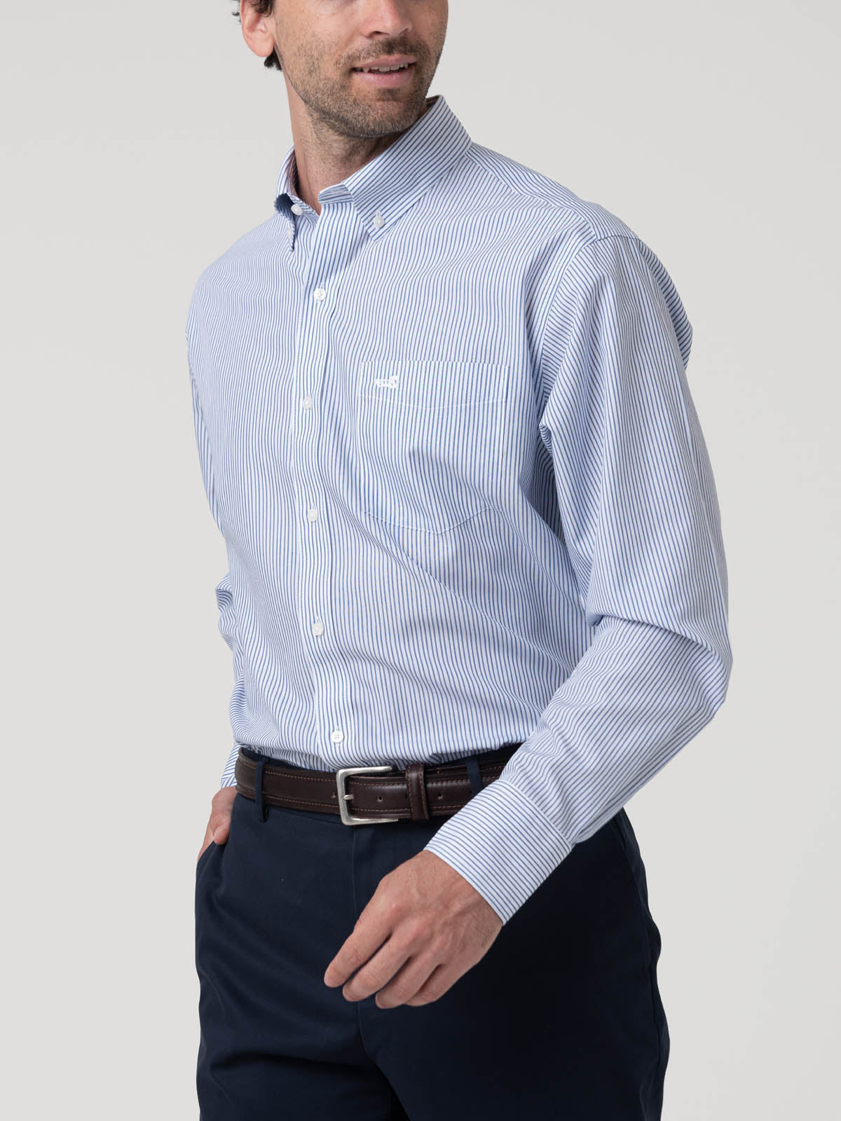 Camisa Algodón Hombre Wf Pb Azul Rayas Rockford